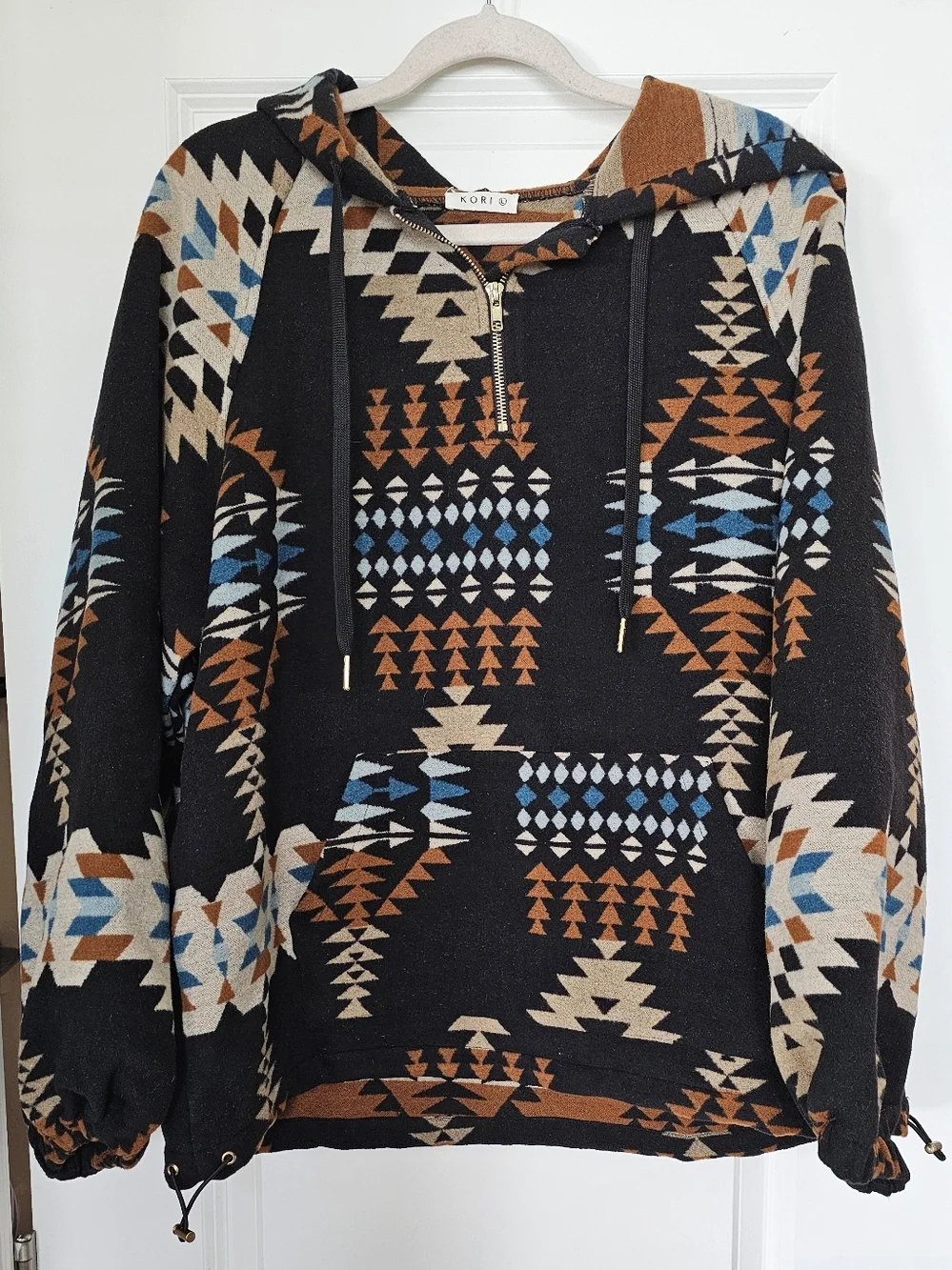 Kori Aztec Southwestern Hoodie Women L Pullover Tribal Print Boho Festival Jacke